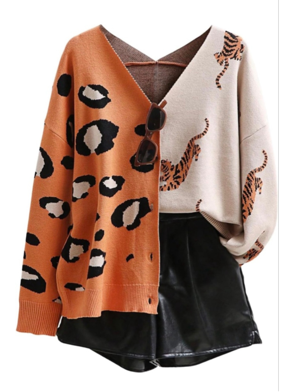 NEW Leopard Tiger Print Cardigan Long Sleeve Sweater L